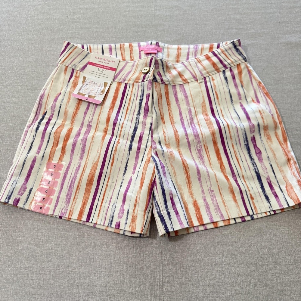 Isaac Mizrahi New York Shorts Womens 6 Multicolor Stripe‎ Tailored Chino Stretch